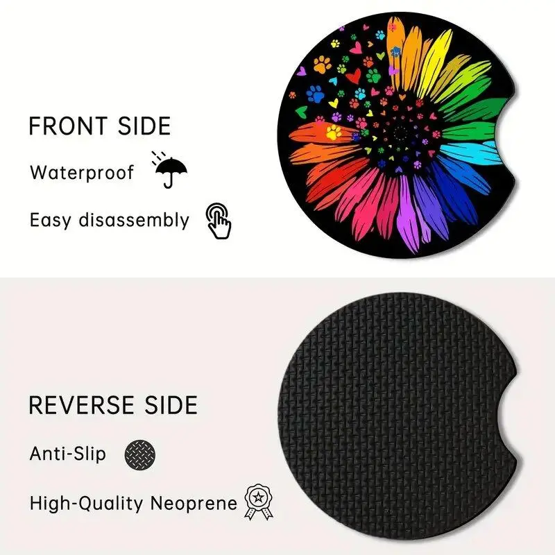 Flower Pattern Car Coaster, Round Anti-slip Cup Holder Decorative Cup Mat, Car Cup Holder Coaster For Gift, Car Decoration 4