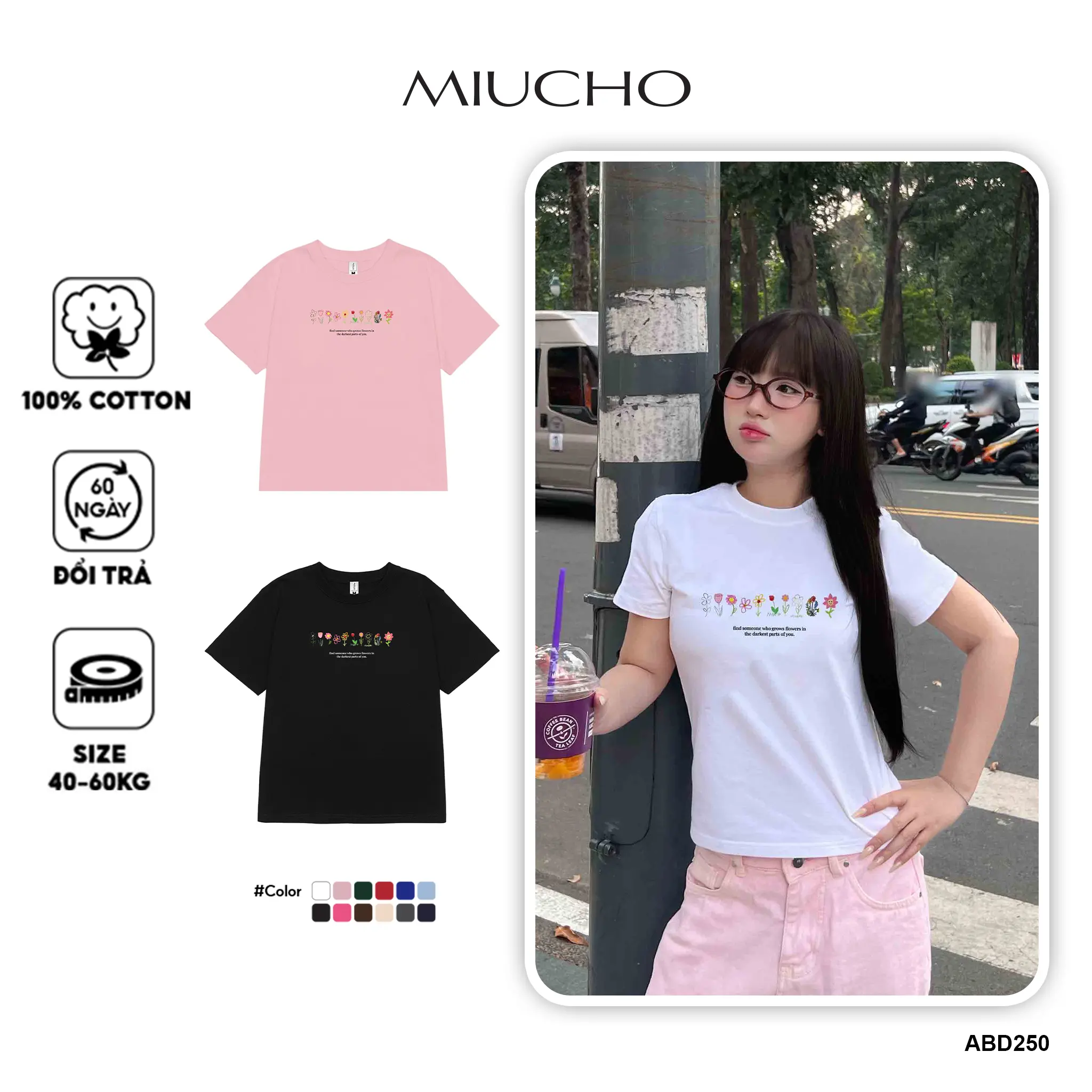 Áo Thun baby tee ABD250 Miucho vải cotton cổ tròn in graphic Top Nữ
