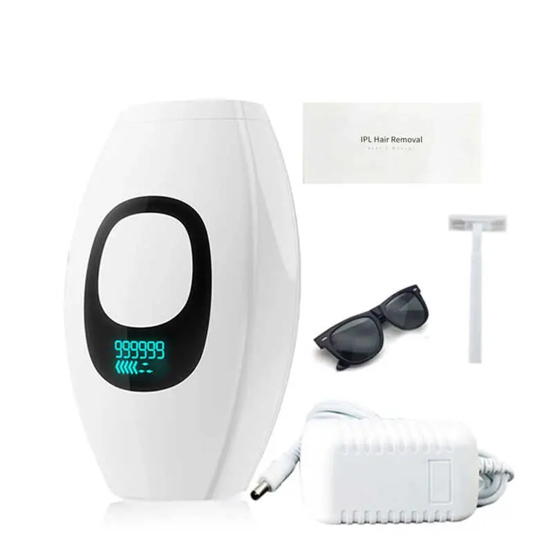 Máy tẩy lông IPL, dành cho phụ nữ, tẩy lông xung LCD, tẩy lông bằng laser, không đau, tông đơ 99999 Cạo Râu 0