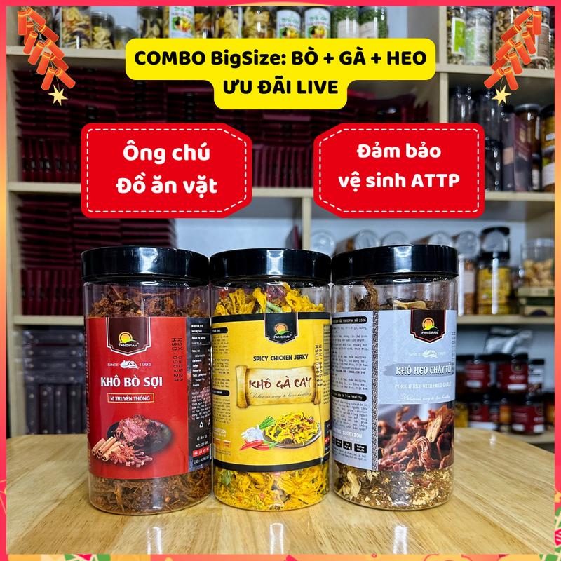Set 3 Hũ Bò + Gà + Heo BIGSIZE 250g 1 HŨ - Ông chú Đồ ăn vặt - Đồ ăn vặt snack Food Thức Ăn Chua