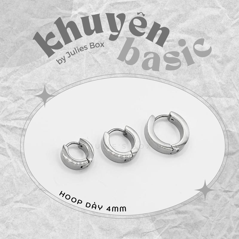 [1 CHIẾC] [BẤM] Khuyên Tai HOOP DÀY [4MM] Tròn Xỏ Nam Nữ Hình Unisex Julies Box 66 Không Ngứa Không Gỉ Không Đen
