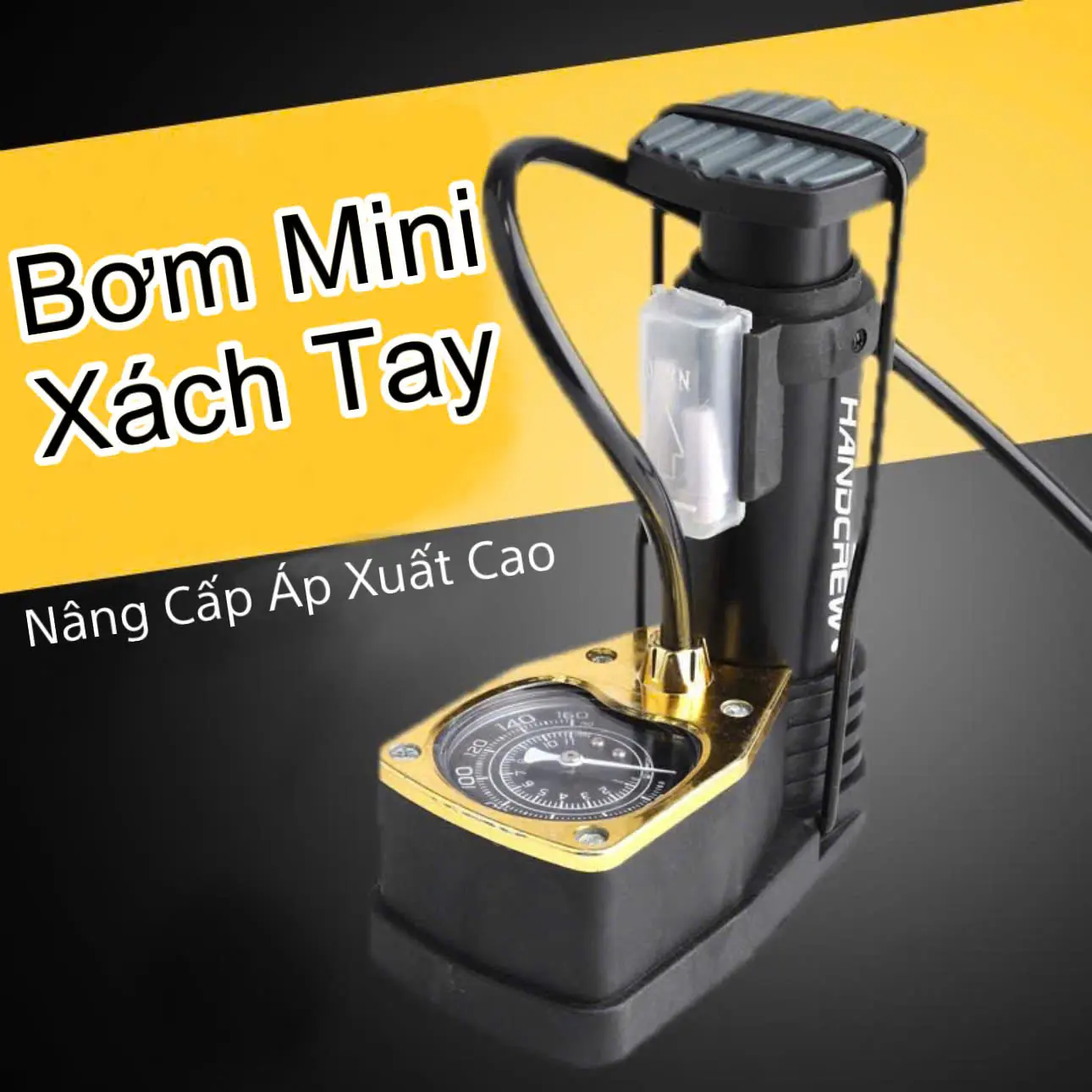 Bơm Đạp Chân Mini Đa Năng Có Đồng Hồ Đo Áp Suất - Bơm Chuyên Dụng Dành Cho Ô Tô, Xe Máy, Xe Đạp bơm  pittong