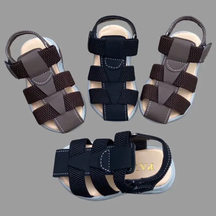 Dép Sandal Da Rọ Dù Chun Quai Dán Đế Xịn Chống Trượt Tập Đi Cho Bé - Màu Nâu và Đen