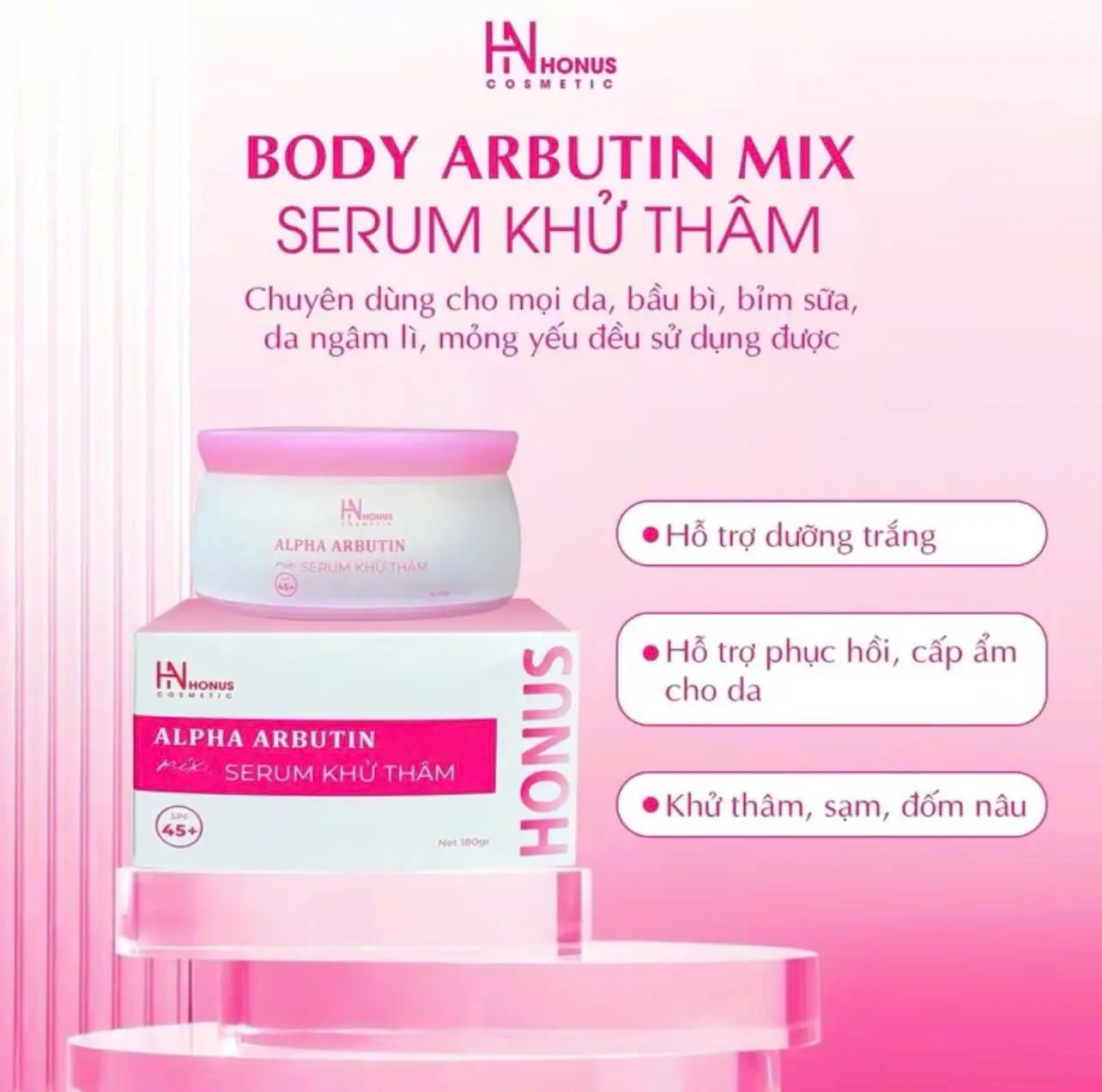 ComBo ( Body Arbutin + Ủ Trắng HONUS ) Hỗ Trợ Làm Trắng Da Hộp Hồng