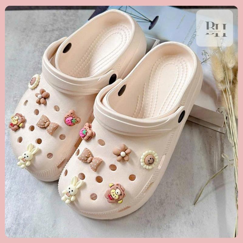  Dép Sục Cross Nam Nữ Đế Cao 4cm Tăng Chiều Cao Đi Mưa Chống Trơn Trượt Kèm 12 Charm Cứng TH4078 