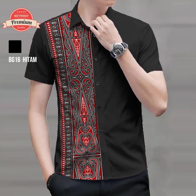 Angelaco | Kemeja Batik Batak | Batik Etnik Lengan Pendek Pria Motif Gorga BG16 1