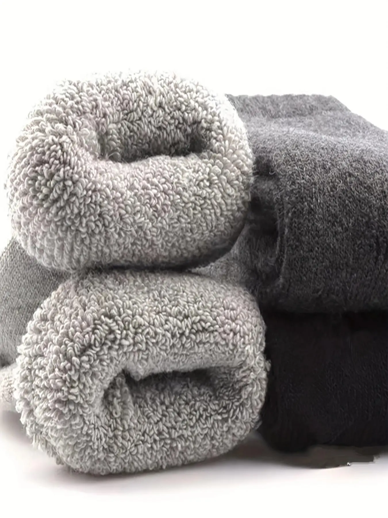 Men's 3 Pairs Plain Thermal Lined Thicker Crew Socks, Multipack Simple Basic Casual Warm Socks, Fluffy Socks, Soft Comfy Breathable Socks for Fall & Winter Daily Wear, Cold Weather Gear