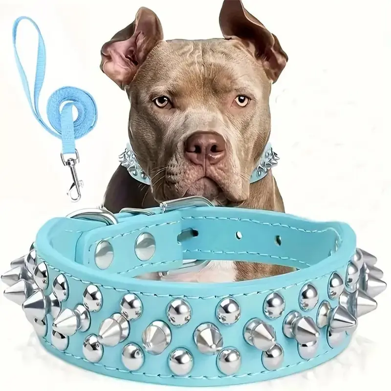 Rivet Dog Collar & No Tangle Leash Set, Adjustable Pet Studs Collar, Durable Dog Walking Equipment, Fashionable Pet Walking Essentials, Dog Accessories, Easter Gifts 6