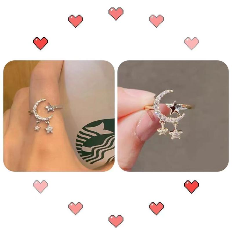 Product Introduction of Lynnroman Japanese Style Mild Luxury Star Moon Ring Female South Korea Fashion Open Ring Temperament Index Finger Ring Special-Interest Design 5