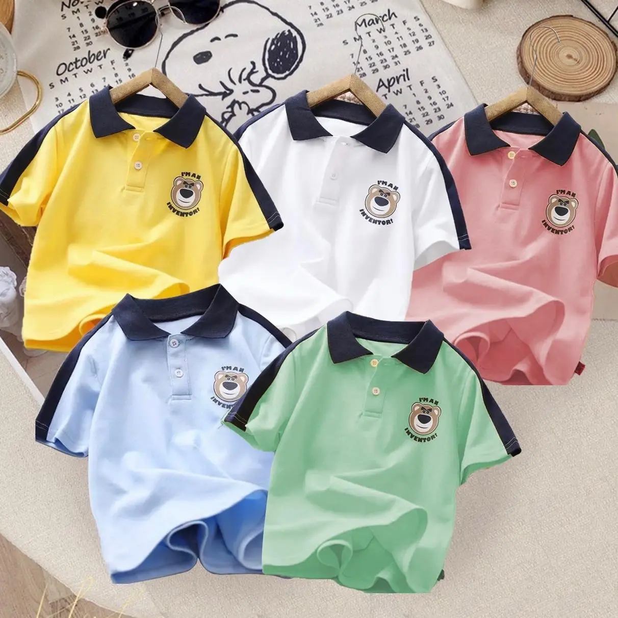 {15-40kg} Combo 2 áo polo gấu pha đố tay dành cho bé trai bé gái, chất thun cotton