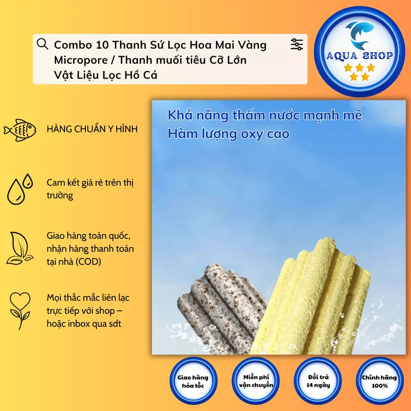 Combo 10 Thanh Sứ Lọc Hoa Mai Vàng Micropore / Thanh muối tiêu Cỡ Lớn - Vật Liệu Lọc Hồ Cá 6