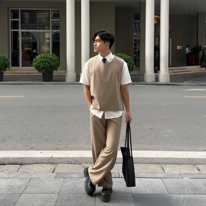 [GIDISTUDIO]_Set áo Gile Hary phối áo sơ mi và quần tây Daily chất liệu kate cotton korea form rộng phong cách Hàn Quốc Nam Nữ Unisex GIDI 3