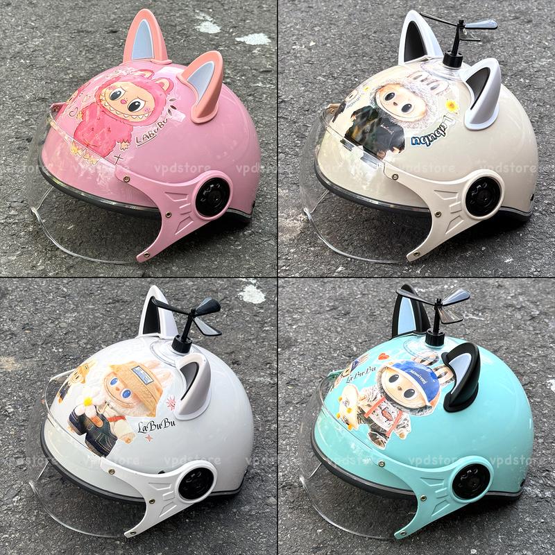 MŨ BẢO HIỂM TRẺ EM,CHO BÉ 3 ĐẾN 9 TUỔI,HOẠ TIẾT LABUBU CÓ KÍNH KÈM TAI MÈO VÀ CHONG CHÓNG-ĐẠT CHUẨN