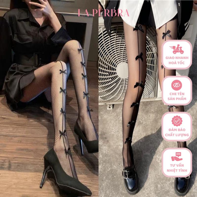 Vớ Dài Nữ Quần Tất Lưới Màu Đen Đính Nơ Cosplay Gợi Cảm Tất Ren Nữ Quyến Rũ La Perbra