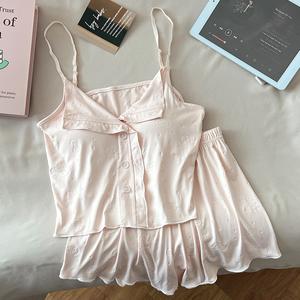 Set Baju Rumah Wanita, Ketibaan Baru Musim Panas, Diperbuat daripada Kapas Tencel, Atasan Bertali Bercetak / mengukir timbul, dengan Bra Terbina Dalam dan Seluar Pendek, Fabrik Ultra-Pengudaraan dan Mesra Alam, Memberi Keselesaan Sepanjang Hari