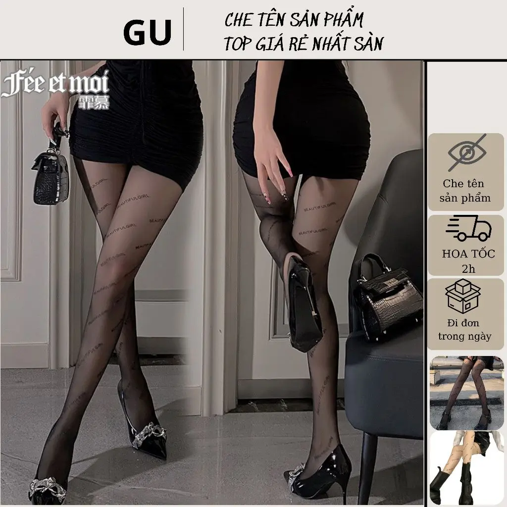 Quần Tất 3D In Chữ 3 Len Dai, Bền - Quần Tất In Chữ, Quần Tất Mặc Váy quần  tất lót hở Nữ