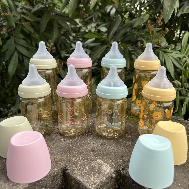 Babuu Bình Sữa Cổ Rộng Chất Liệu Nhựa 170ml 270ml Hoạ Tiết Mới Núm Silicone Siêu Mềm Plus Hình Cánh Hoa Chỉnh Khớp Ngập Cho Bé 0-9 Tháng+