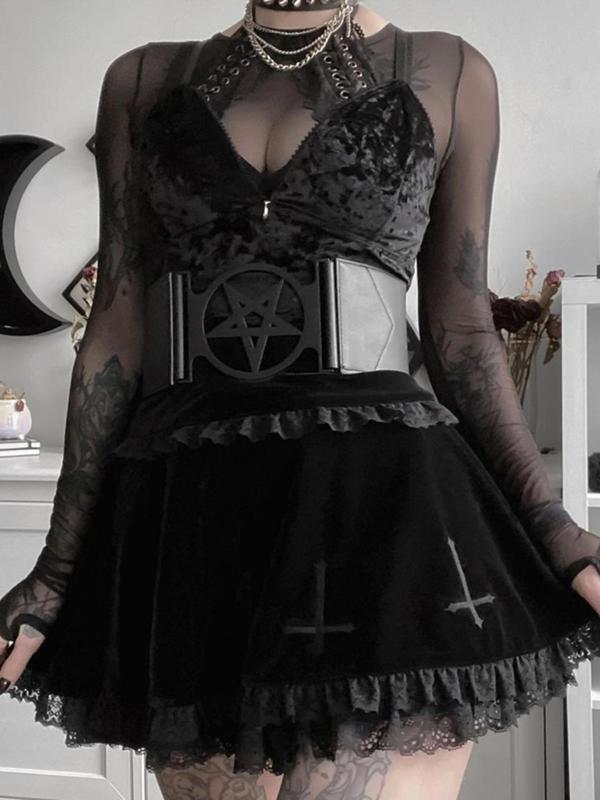 Women's Cross Print Contrast Lace A Line Skirt, Punk Gothic Fashion Mini Skirt for Daily Outdoor Wear, Ladies Bottoms for All Seasons Valentine's Day, gift 2