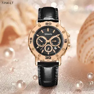 Vittorio Jam Tangan Wanita V-7254LT Kulit Tanggal Analog Fashion Diameter 40mm Anti Air Garansi 1 Tahun Kualitas Original