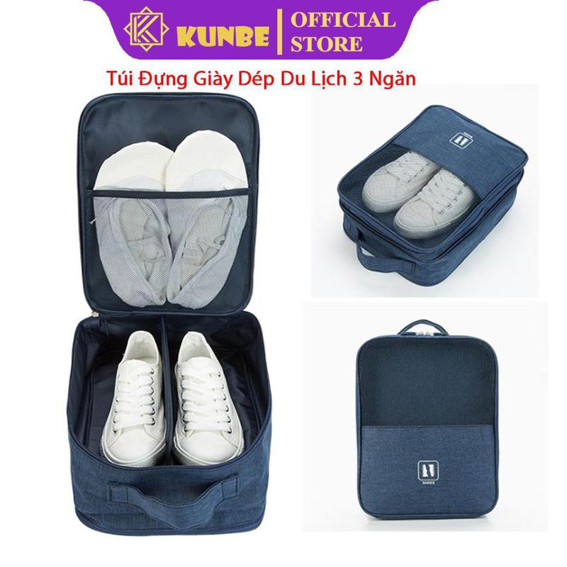 Túi Đựng Giày Dép Du Lịch 3 Ngăn KUNBE Chất Liệu Chống Thấm Nước Có Khe Gài Tay Kéo Vali Tiện Lợi Bag Nam