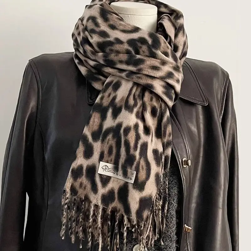 Khăn Choàng Tua Rua Da Báo, Phong Cách Hàn Quốc, Cashmere Giả, Dày Dặn, Pashmina Pashmina, Chống Gió, Khăn Quàng cổ Quàng Cổ Nữ, Quấn, Thích Hợp Cho Phụ Nữ Và Nam Giới 6