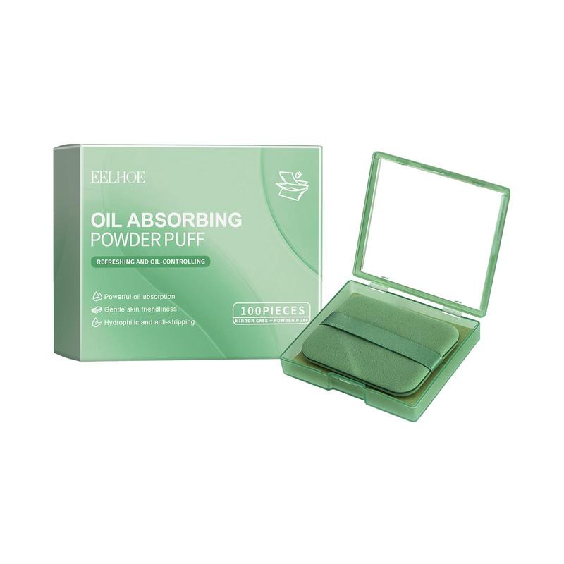Product Introduction of Oil Absorbing Powder Puff With Mirror, 1 Box Portable Compact Oil Absorbing Sheet With Powder Puff, Makeup Tool For Women & Girls 0