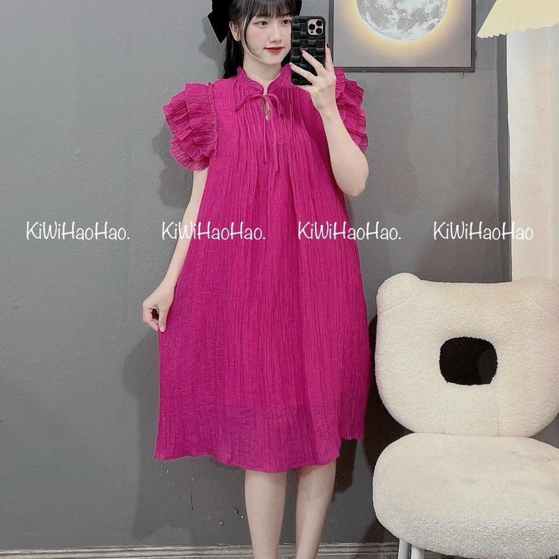 VÁY BẦU KẾT HỢP SAU SINH(V18). Chất  Tằm 2 Lớp .Dáng Baby doll, Tay Bồng Cánh Tiên.Cổ Tròn Có Dây Nơ .7 Màu Đẹp Tinh Tế. Đầm Bầu Dài Tay