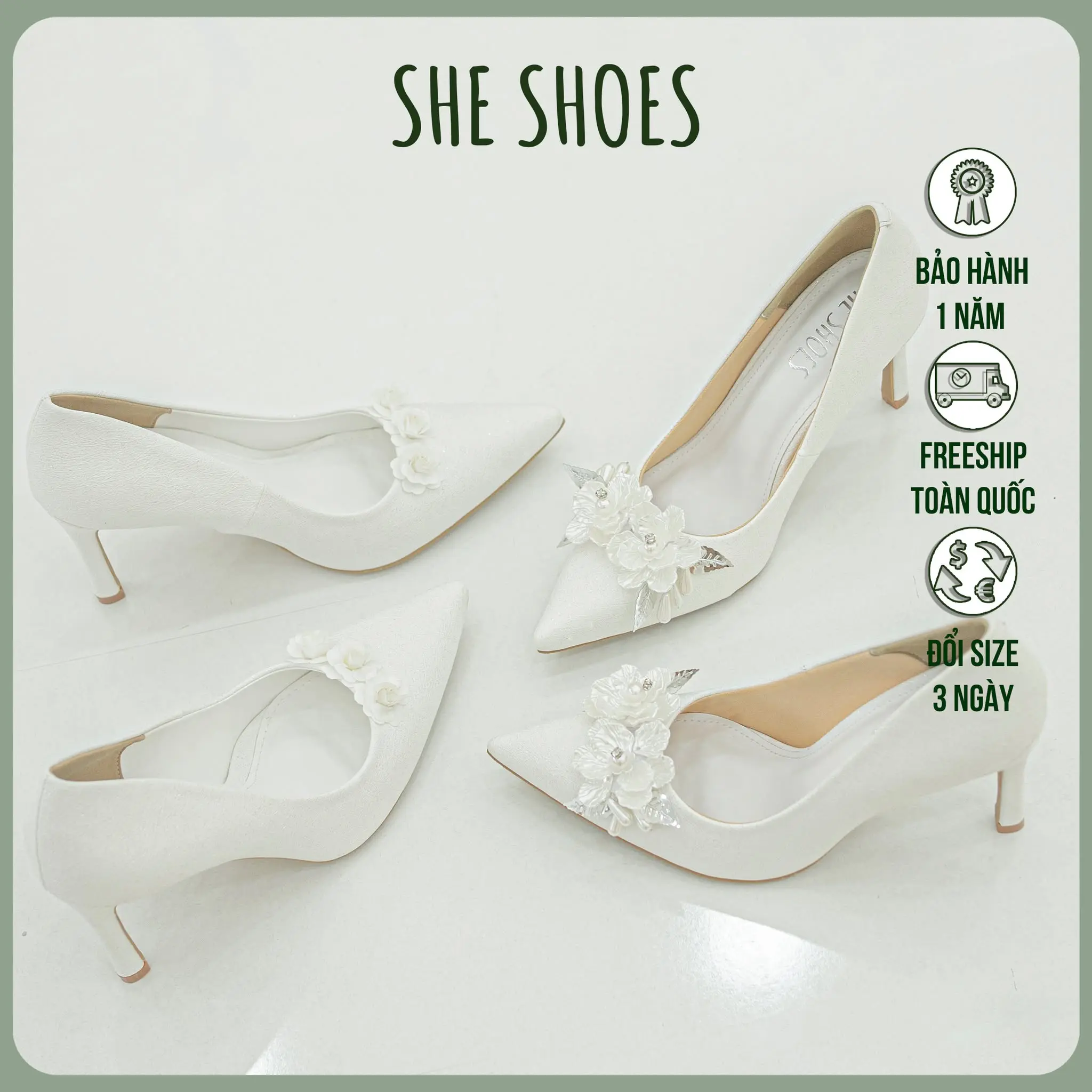 GIÀY CƯỚI NHŨ LẤP LÁNH ĐÍNH HOA CAO CẤP 8 phân, độc quyền bởi SHE SHOES - GC08002 Nhung Nữ