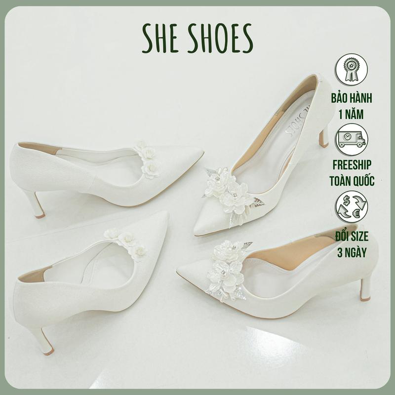GIÀY CƯỚI NHŨ LẤP LÁNH ĐÍNH HOA CAO CẤP 8 phân độc quyền bởi SHE SHOES - GC08002 Nhung Nữ