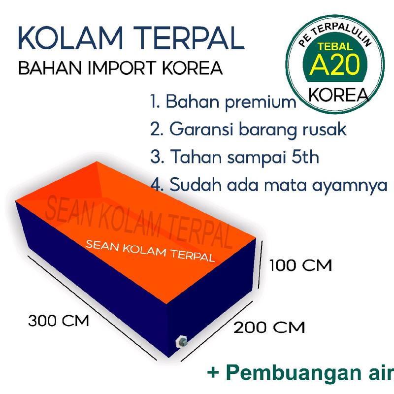 Kolam Terpal A20 300x200x100 / 200x300x100 / 3x2x1 / 2x3x1 Bahan Korea Untuk Budidadya Ikan Lele, Nila, Gurame, Belut, Cupang, Beta, Udang 0