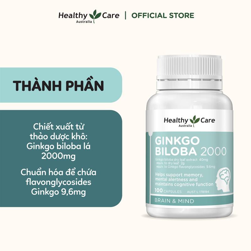 Viên Uống Bổ Não Healthy Care Ginkgo Biloba Tăng Cường Trí Nhớ, Giảm Đau Đầu, Lưu Thông Máu Não - 100 Viên 4