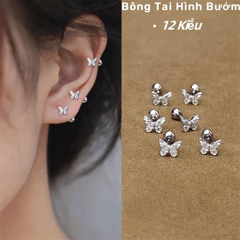 {12 Kiểu} S925 Bông Tai Hình Bướm Bông Tai Vòng Xỏ Khuyên Hình Bướm Thời Trang Cho Nữ Bông Tai Đơn Giản Dễ Phối Đồ Khuyên Tai Hoa Tai