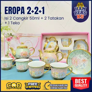 Hampers Cangkir Keramik Teko Tatakan EROPA Souvenir Gelas Aesthetic Kado Nikahan Wedding Gift Unik Bermanfaat