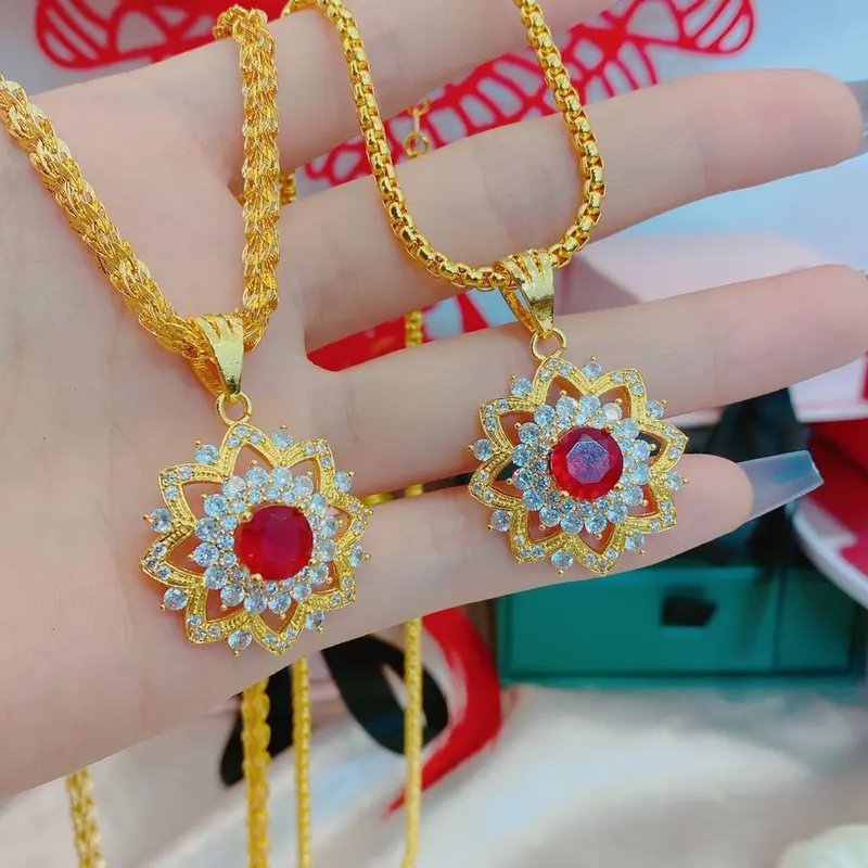 Dây chuyền mặt hoa rubi cao cấp 8