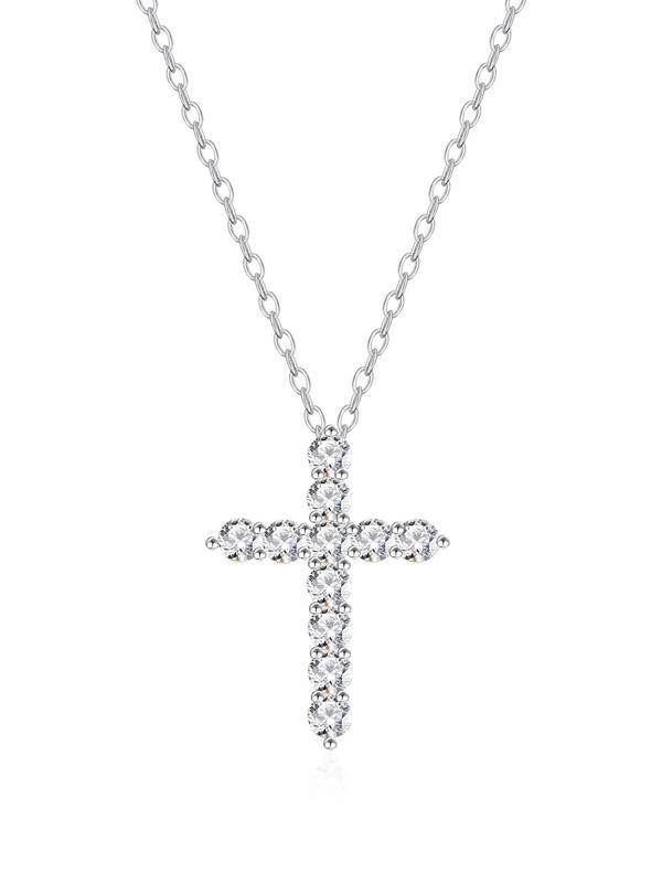 Rhinestone Decorated Cross Pendant Necklace for Women & Girls, Fashion Jewelry for Party, Daily Clothing Decor, Trendy All-match & Exquisite Jewelry for Birthday Gift 2
