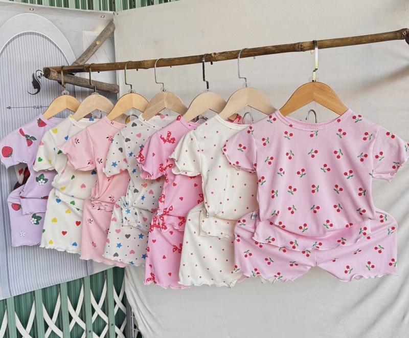 Combo 05 Bộ quần áo Cộc Tay vải tăm lụa Hoa Nhí  Cho Bé  gái  size từ 4kg-25kg( Giao màu ngẫu nhiên)