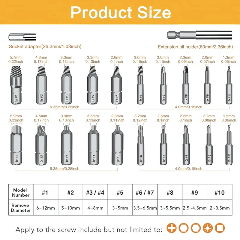 Damaged Screw Extractor Set, High Speed Steel Screw Extractor Set, Professional Broken Bolt Removal Tool Set, Industrial Grade Anti-breakage High Hardness Screw Extractor Equipment 2