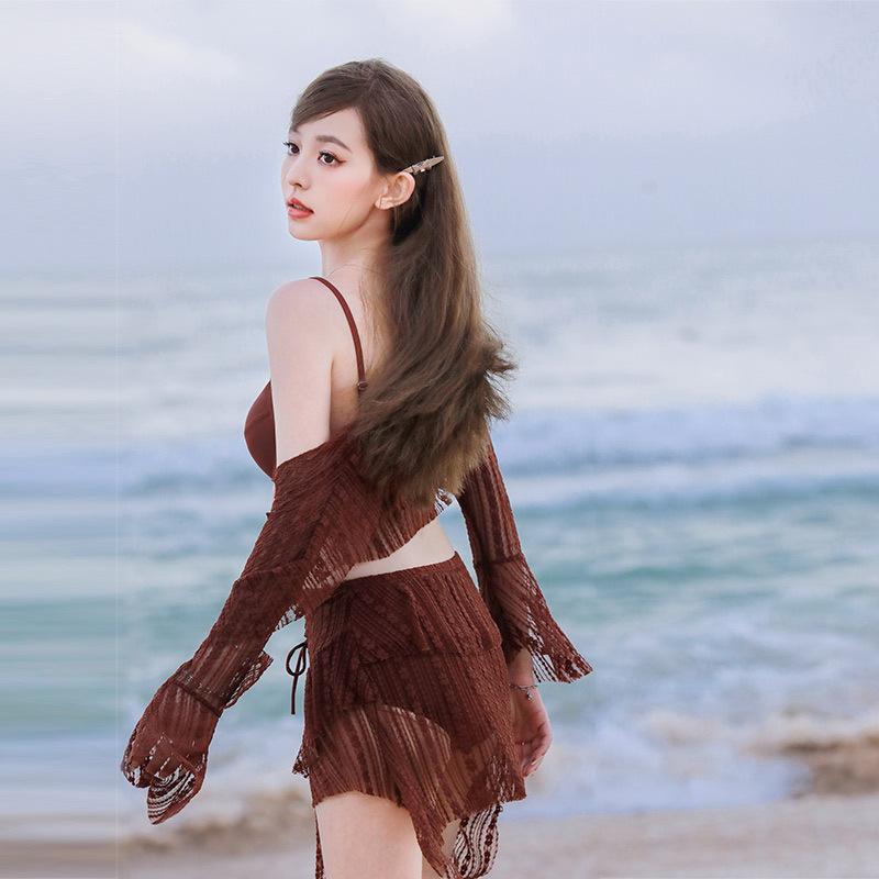 Bikini Bộ Đồ Bơi Đi Biển 3 Chi Tiết Nhún Bèo Che Khuyết Điểm Tôn Dáng Áo Dài Tay Chống Nắng (B2) 5