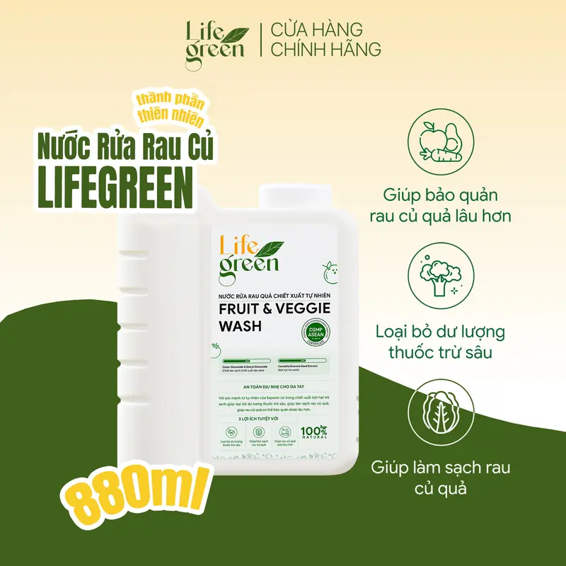 Combo Nước Ngâm Rửa Rau Củ Và Nước Rửa Chén Sinh Học LifeGreen Cho Gia Đình - Làm Sạch 1