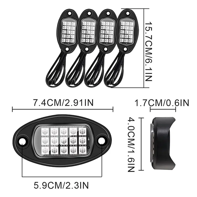 Đèn LED đá, RGB, cho ô tô, xe tải, xe tải, điều khiển ứng dụng UTV, chế độ âm nhạc, chiều dài dây 250cm, dễ lắp đặt, thích hợp cho xe tải, xe địa hình UTV, chế độ âm nhạc nhấp nháy, đèn khung xe tải 4