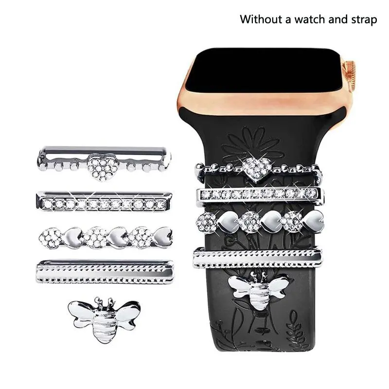 Sparkling Design Watch Band Decorative Rings, 5 Counts/set Stylish Pattern Decorative Smart Watch Accessories, Suitable for 38mm/40mm/41mm/42mm/ 44mm/45mm Smart Watch Bands(no Watch or Band)