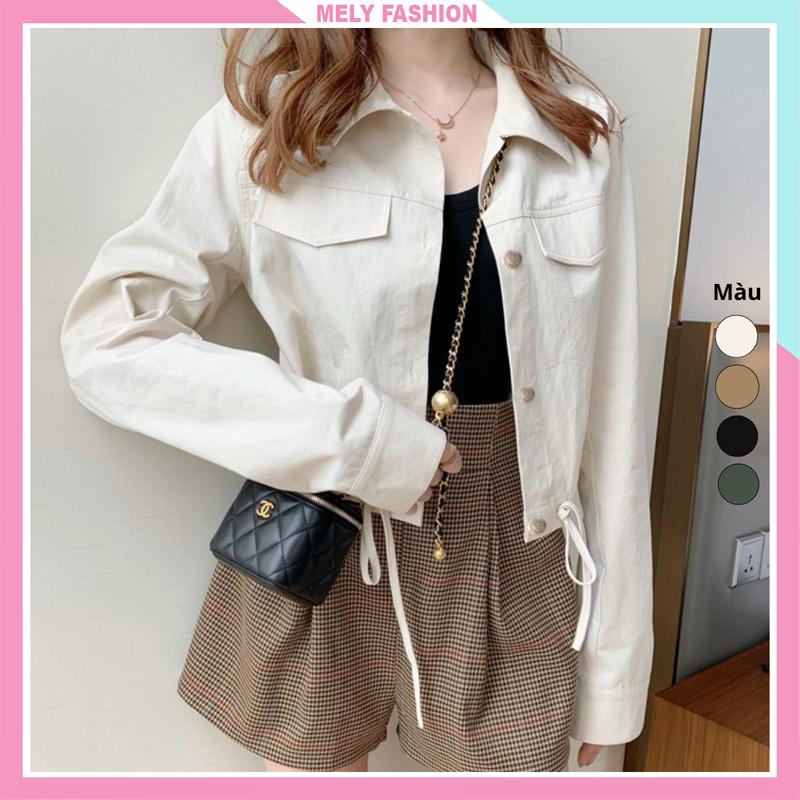 Áo sơ mi kaki croptop nữ khoác ngoài dài tay form rộng dáng ngắn lửng phong cách hàn quốc chống nắng đi phượt Mely Fashion ASM13 Women Jacket