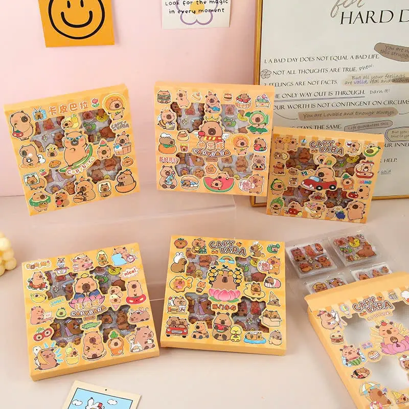Hộp 100 tấm sticker Capybara, miếng dán DIY trong hình Capybara nhiều mẫu, chuột lang đáng yêu cute 7