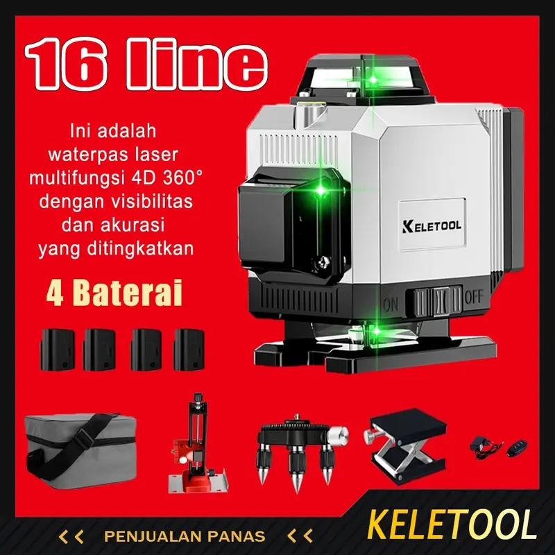 laser level 16 line 4d laser bangunan laser waterpass meteran laser digital Mesin Self laser leveling multifungsi laser tukang bangunan keramik Sinar Hijau dengan Remote Tripod Panjang Alat pembuat garis laser 0