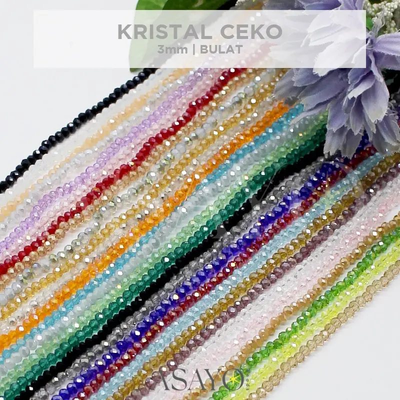 (ECER) Kristal Ceko 3mm Bulat Labu Banyak Warna Pink Lavender Peach isi 1rcg Asli