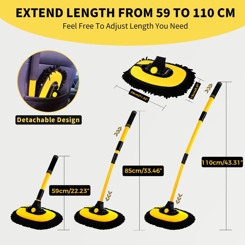 Product Introduction of Long Handle Car Wash Mop, Retractable Aluminum Alloy Rod & Soft Microfiber Brush Head, Car Wash Tool for Car, Truck, RV & Home Cleaning 1