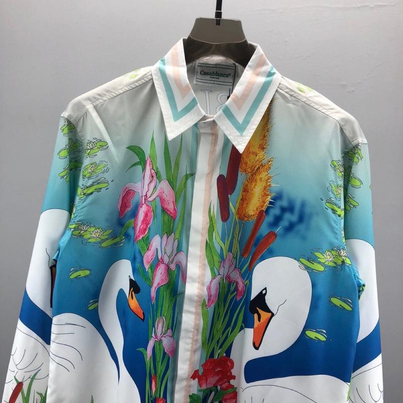 Áo Sơ Mi Dài Tay Thời Trang, CA, Ngỗng Trắng Nhỏ Cổ Áo bẻ xuống, Unisex, Họa Tiết In Chữ 1