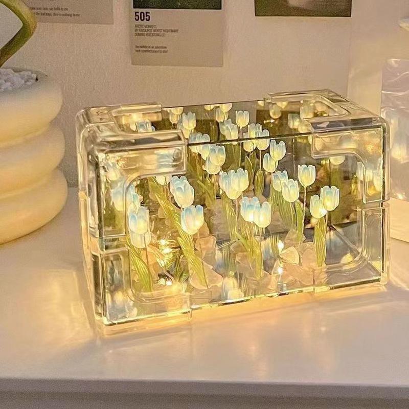  Ngày lễ tình nhân thủ công DIY hoa tulip biển khối lập phương ma thuật hình chữ nhật gương đèn ngủ quà tặng sáng tạo cho bạn gái thân 