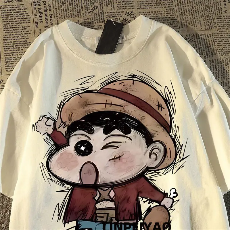 Japanese Retro Crayon Shin-chan Chicken Leg Short Sleeve T-Shirt Unisex Summer Loose Fit Ins High Street Trendy Couple Heavyweight Top
