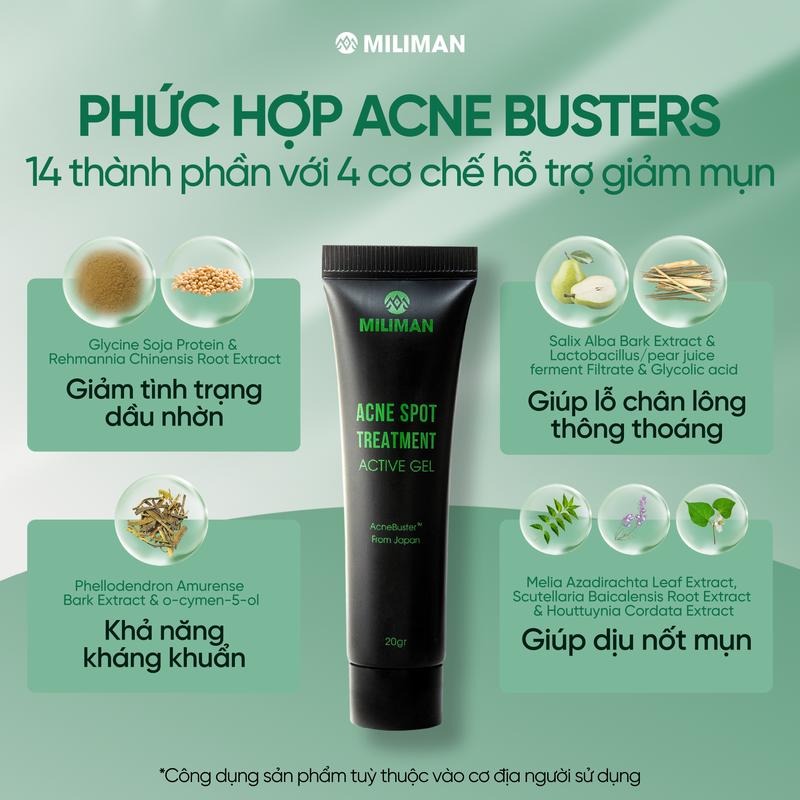 Gel Giảm Mụn & Mờ thâm MILIMAN 20gr - Phức Hợp AcneBusterTM Nhập Khẩu Từ Nhật Bản, Tinh Dầu Tràm Trà Hỗ Trợ Giảm Mụn 3